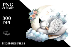 Baby Swan Sleeping on Moon PNG Product Image 2