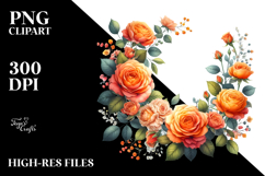 Vibrant Orange Roses Horizontal Frame PNG Product Image 2