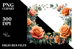 Vibrant Orange Roses Frame, High-Res PNG Product Image 2