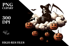 Reaper Sitting Cloud Pumpkins Hang On PNG Product Image 2