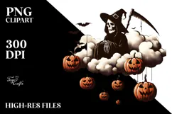Reaper Sitting Cloud Pumpkins Hang On PNG Product Image 2