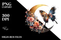 Grungy Butterfly with Flowers, PNG Product Image 2