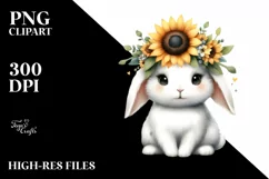 Whimsical Baby Rabbit Sunflower Wreath | Clipart Product Image 1