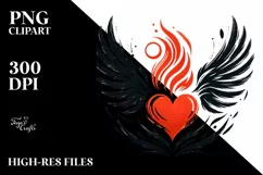 Simple Heart with Wings and Fire PNG Product Image 2