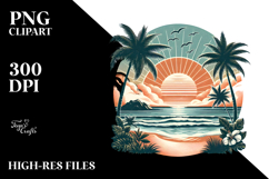 Vintage Tropical Beach Sunset Clipart Product Image 2