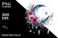 Vibrant Watercolor Boho Moon with Flowers | Sublimation | Product Image 1
