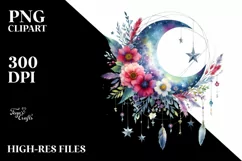 Vibrant Watercolor Boho Moon with Flowers | Sublimation | Product Image 1