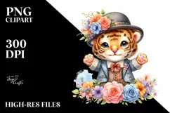 Cute Baby Tiger Dressed, Flowers Clipart Product Image 1