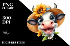 Cow Enthusiastic Cow with Sun Hat Clipart Product Image 3