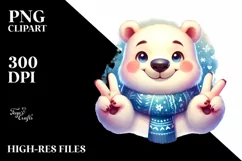 Vibrant Watercolor Polar Bear Cute Victory Sign | Product Image 1