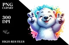 Vibrant Watercolor Polar Bear Cute Victory Sign | Product Image 1