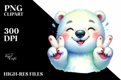 Vibrant Watercolor Polar Bear Cute Victory Sign | Product Image 1