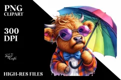 Cute Baby Highlandcow Playing, Summer PNG Product Image 3