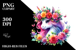 Unicorn with Floral Wreath, Transparent PNG Product Image 2