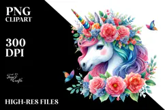 Unicorn with Floral Wreath, Transparent PNG Product Image 2