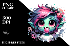 Funny Ghoul Girl with Bubble Gum PNG Product Image 2