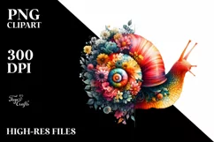 Artistic Vibrant Snail Half Flowers | Clipart Product Image 1