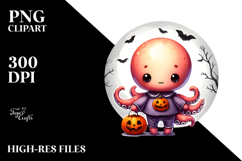 Sweet Baby Octopus in Halloween Attire, Vintage PNG Product Image 2