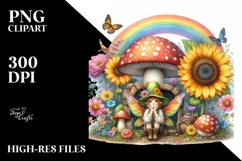 Fairy House Mushroom Sunflower Rainbow | Clipart Product Image 1