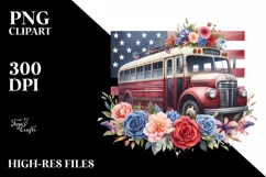 Watercolor Vintage Bus Flower Summer Sticker Product Image 1
