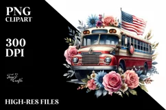 Watercolor Vintage Bus Flower Summer Sticker Product Image 1
