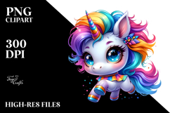 Cute Unicorn Running, Watercolor PNG Product Image 2