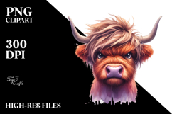 Angry Highland Cow with Cool Hair PNG Product Image 2