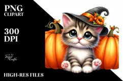 Watercolor Baby Kitten Sitting Pumpkins Product Image 3