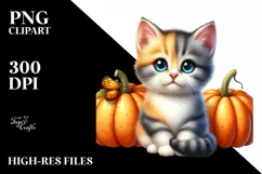 Watercolor Baby Kitten Sitting Pumpkins Product Image 3