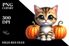 Watercolor Baby Kitten Sitting Pumpkins Product Image 3