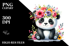 Cute Panda with Flower Crown, Cartoon Style PNG Product Image 2