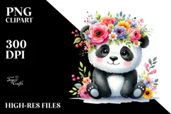 Cute Panda with Flower Crown, Cartoon Style PNG Product Image 2