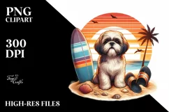 Watercollor Shih Tzu Sand Surf | Clipart Product Image 1
