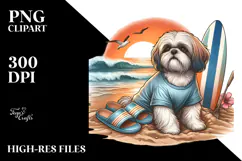 Watercollor Shih Tzu Sand Surf | Clipart Product Image 2