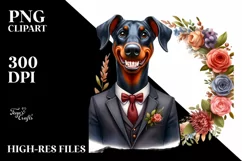 Watercolor Doberman Pinscher Floral Frame Clipart Product Image 3