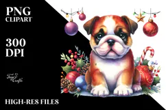 Watercolor Bulldog with Christmas Decorations, Transparent Product Image 2