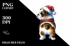 Cute Watercolor Bulldog with Santa Hat Product Image 1