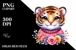 Cute Baby Tiger with Whimsical Flowers | Sublimation | Product Image 1