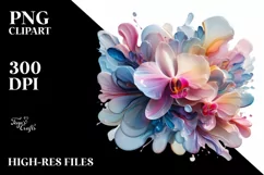 Glossy Transparent Orchid, Watercolor Splash PNG Product Image 1