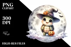 Adorable Baby Turtle in Halloween Costume, Watercolor Style Product Image 1