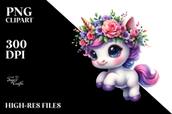 Colorful Baby Unicorn with Floral Wreath PNG Product Image 2