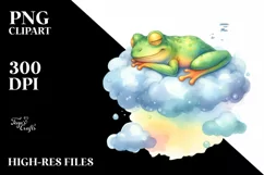 Colorful Watercolor Frog on Cloud | Sublimation | Clipart Product Image 3