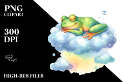 Colorful Watercolor Frog on Cloud | Sublimation | Clipart Product Image 2