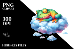 Colorful Watercolor Frog on Cloud | Sublimation | Clipart Product Image 2