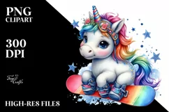 Baby Unicorn Snowboard PNG Product Image 1