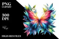 Vibrant Butterfly with Plant Leaves PNG Product Image 1