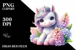 Baby Unicorn with Hyacinth and Rose Frame | Clipart Product Image 1