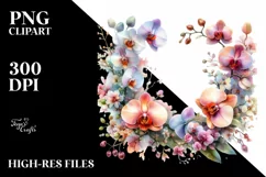 Colorful Floral Frame with Glossy Orchid Petals, Transparent Product Image 3
