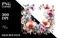 Colorful Floral Frame with Glossy Orchid Petals, Transparent Product Image 2