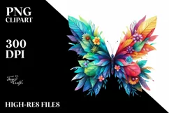 Vibrant Butterfly with Flowers PNG Product Image 1